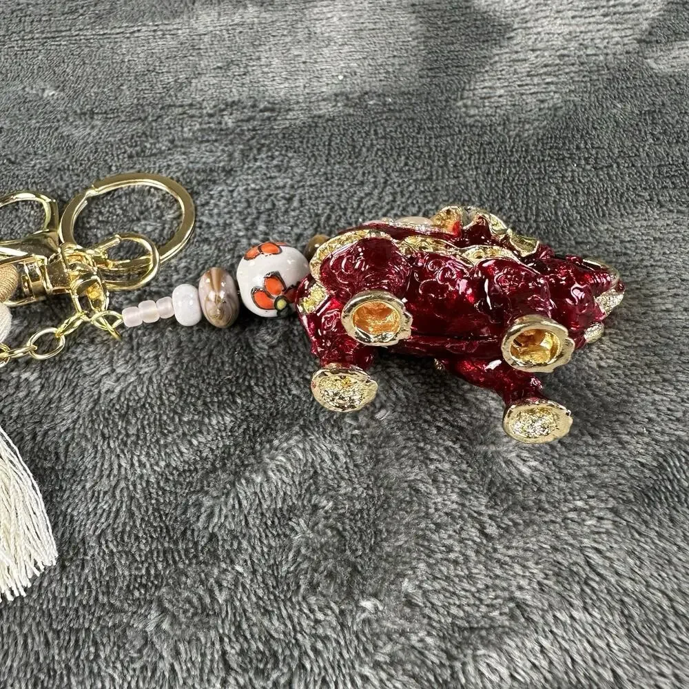 Bag charm Keychain Red Elephant Metal enamel bohemian Tassel BC0035
